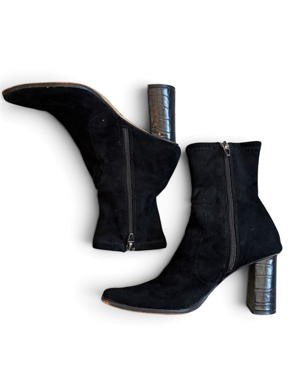 Dolce Vita Black Suede Square Toe Mid Calf Chunky Heel Boots Size 6.5